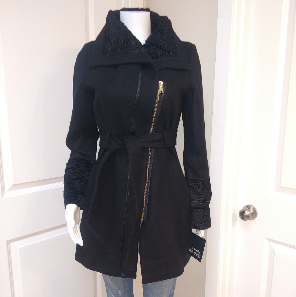 LNR Wool Blend Faux Fur Jacket